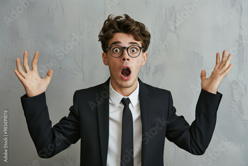 Surprised Young Businessman with Glasses and Suit