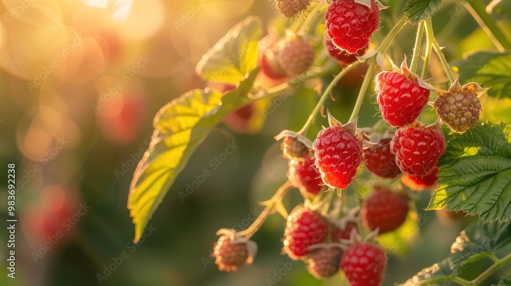Ripe Raspberries in the Golden Hour Ripe Raspberries in the Golden Hour