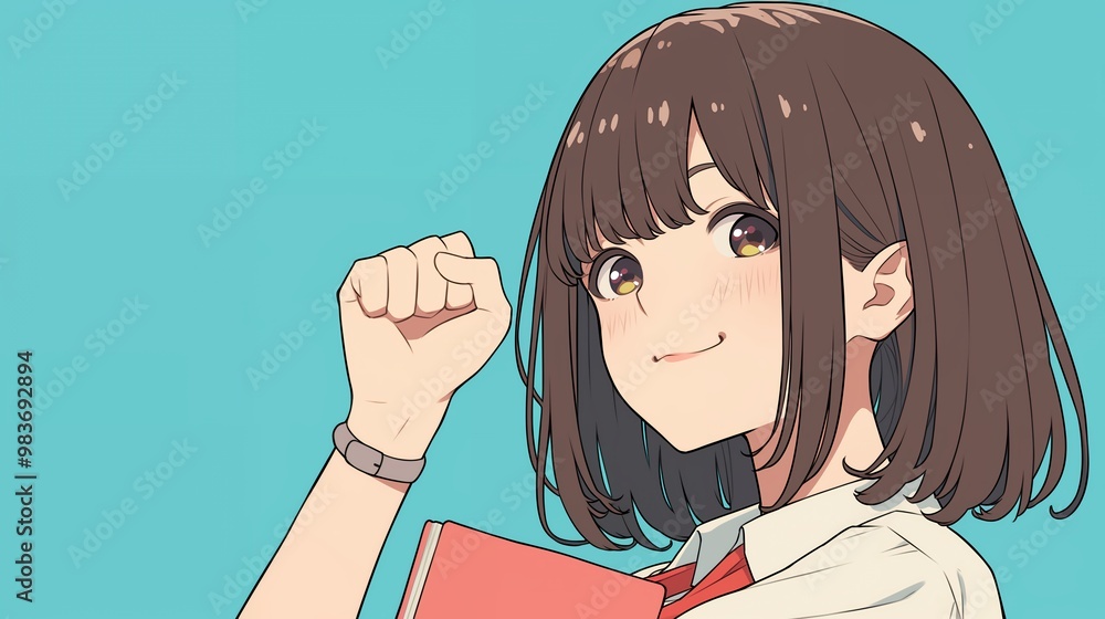 Obraz premium ガッツポーズする女子高生 AI生成画像