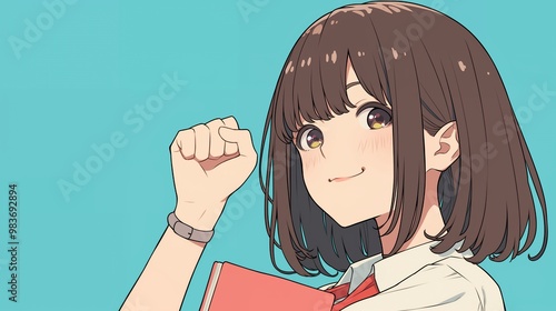 ガッツポーズする女子高生　AI生成画像