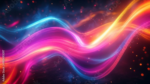 Abstract Wavy Lines of Vibrant Pink, Blue, and Yellow Light