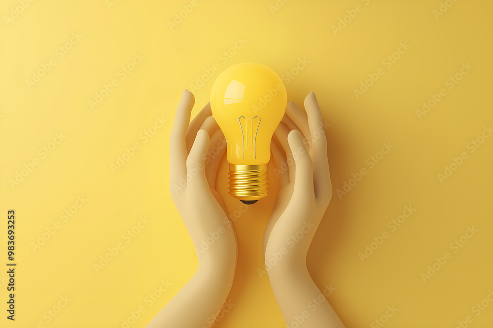 © santima - 3D minimal hand holding light bulb © santima - 3D minimal hand holding light bulb