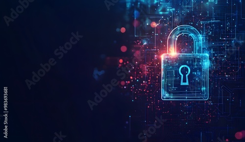 Wallpaper Mural A digital illustration of an illuminated lock symbol with circuit patterns, Torontodigital.ca