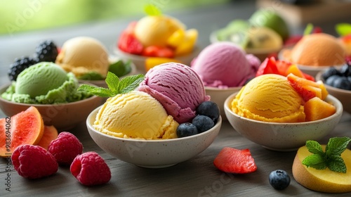 Colorful and beautiful fruit flavored ice cream