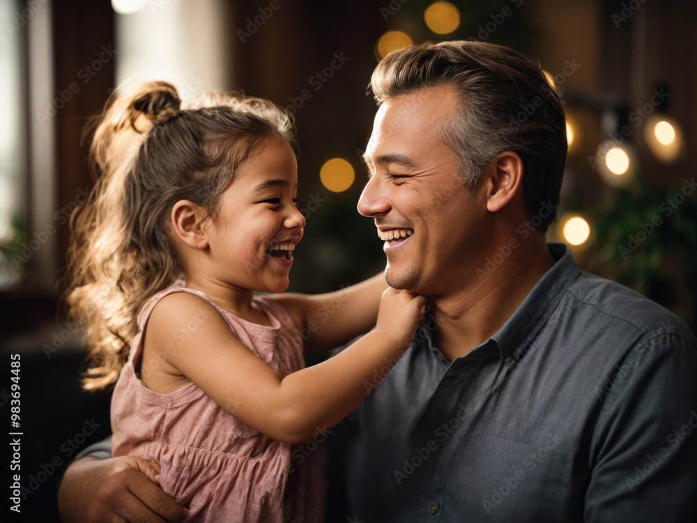 Studio portrait of father and daughter laughing and being happy Studio portrait of father and daughter laughing and being happy