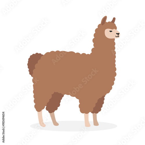 Alpaca simple vector illustration. Brown alpaca cartoon clipart, animal in flat style. Farm animals concept, rural farming. Livestock animal alpaca vector design isolated on white background