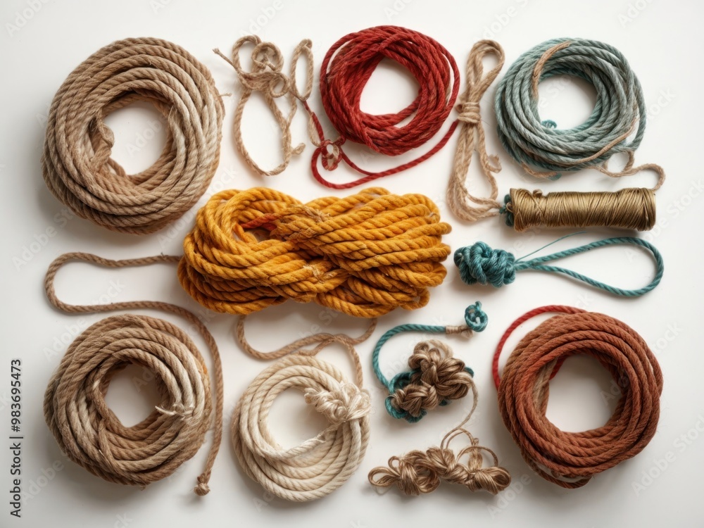 collection of various ropes on white background