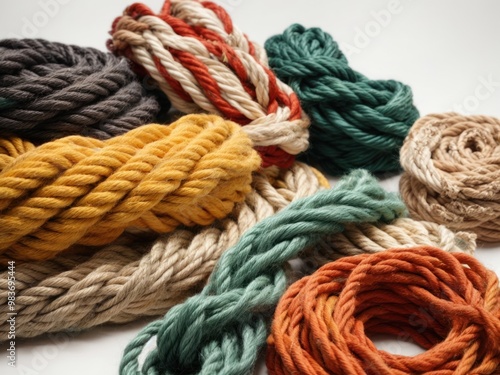 collection of various ropes on white background