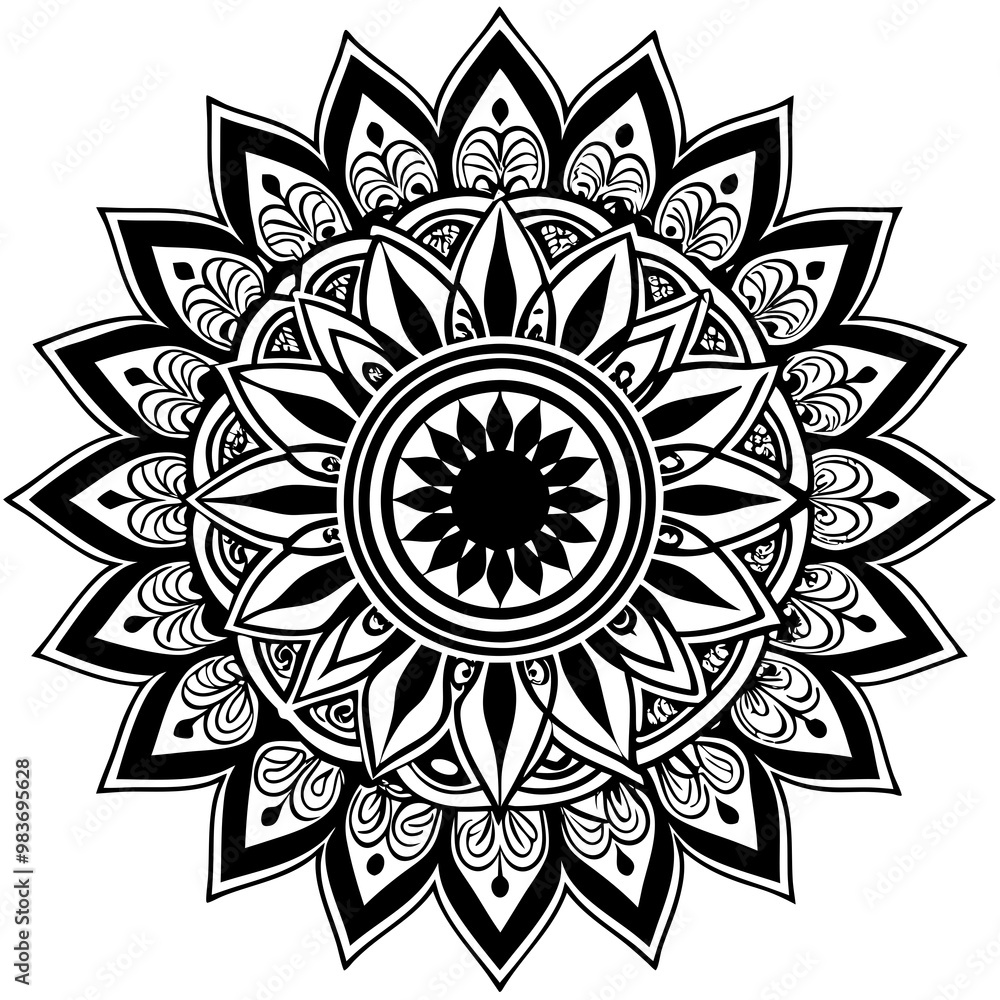 a vector of black and white colour design of a mandala with a white background a vector of black and white colour design of a mandala with a white background