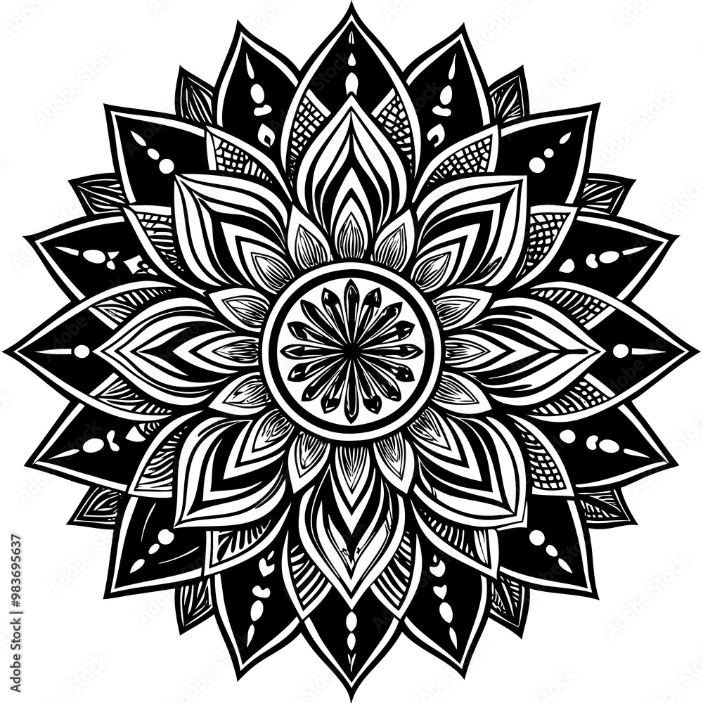 a vector of black and white colour design of a mandala with a white background a vector of black and white colour design of a mandala with a white background