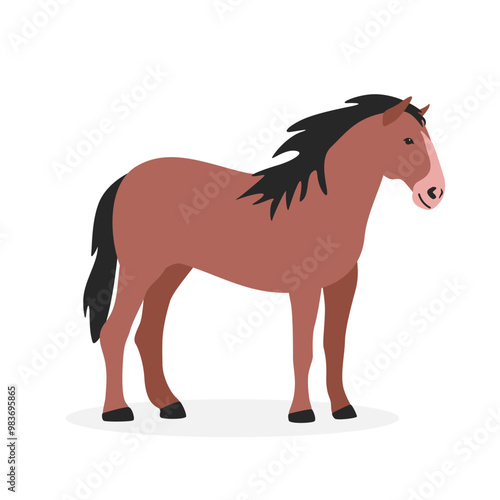 Horse simple vector illustration. Brown horse cartoon clipart, animal in flat style. Farm animals concept, rural farming. Livestock animal horse vector design isolated on white background