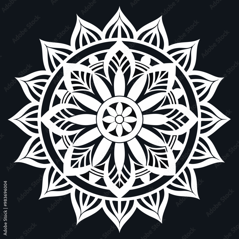 a vector of black and white colour design of a mandala with a black background a vector of black and white colour design of a mandala with a black background