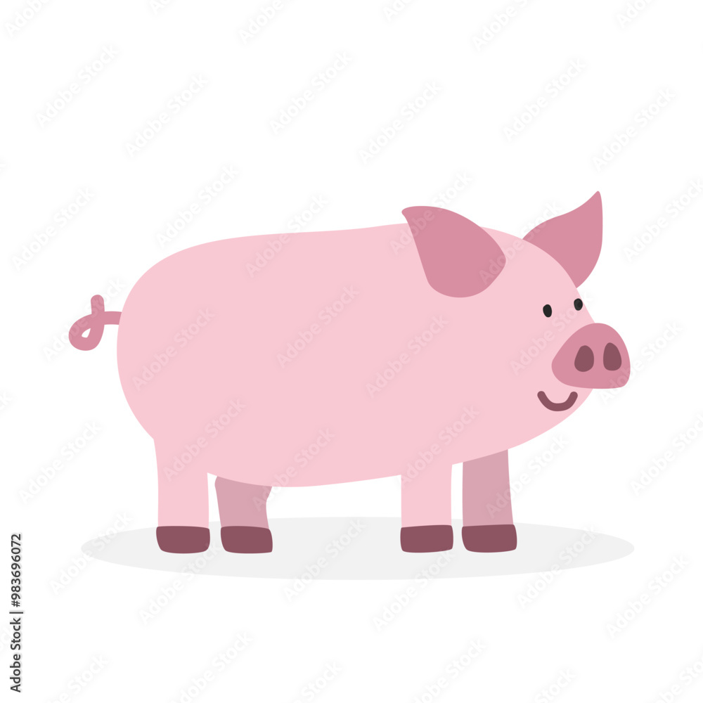 Pig simple vector illustration. Cute pink pig cartoon clipart, animal in flat style. Farm animals concept, rural farming. Livestock animal pig vector design isolated on white background Pig simple vector illustration. Cute pink pig cartoon clipart, animal in flat style. Farm animals concept, rural farming. Livestock animal pig vector design isolated on white background