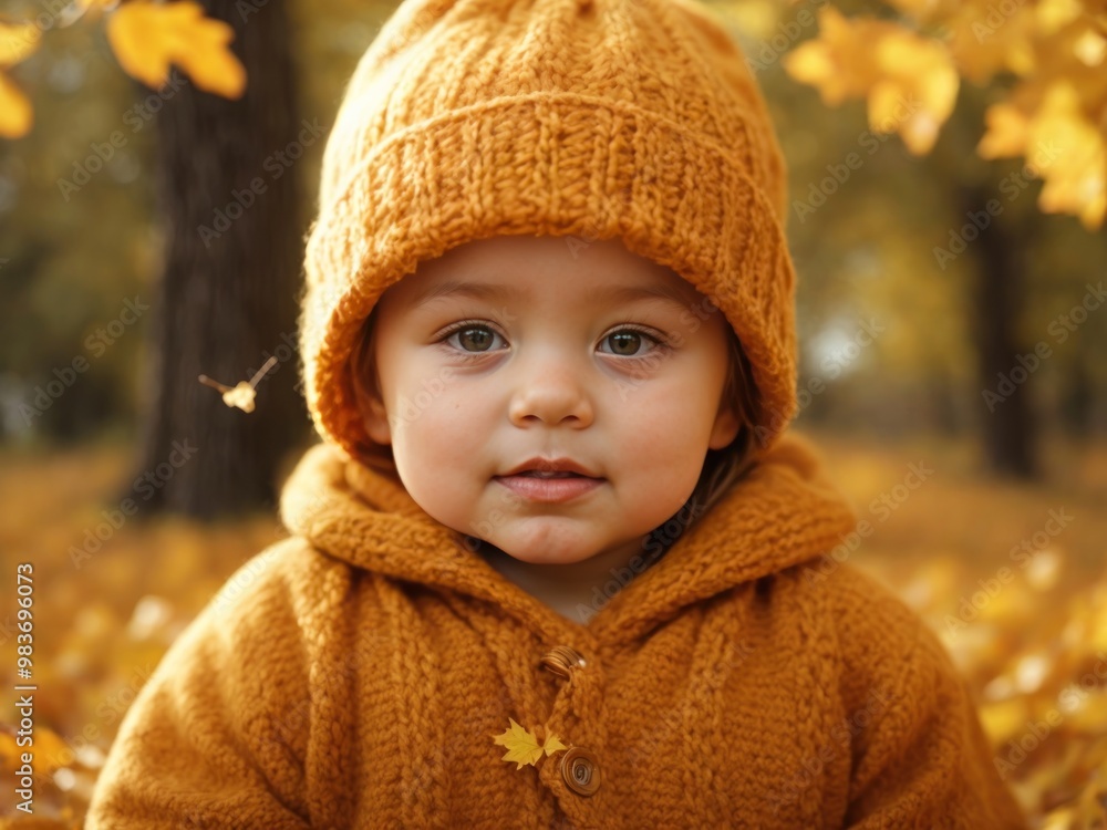 Autumn Baby Portrait In Fall Yellow Leaves in Park Outdoor Autumn Baby Portrait In Fall Yellow Leaves in Park Outdoor