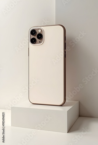 スマートフォンのレンズが三つ付いた面が台座に置かれている画像