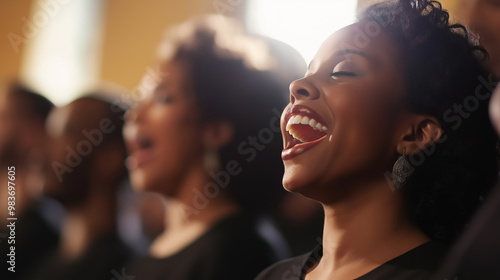 Gospel choir singing with joy and passion in church