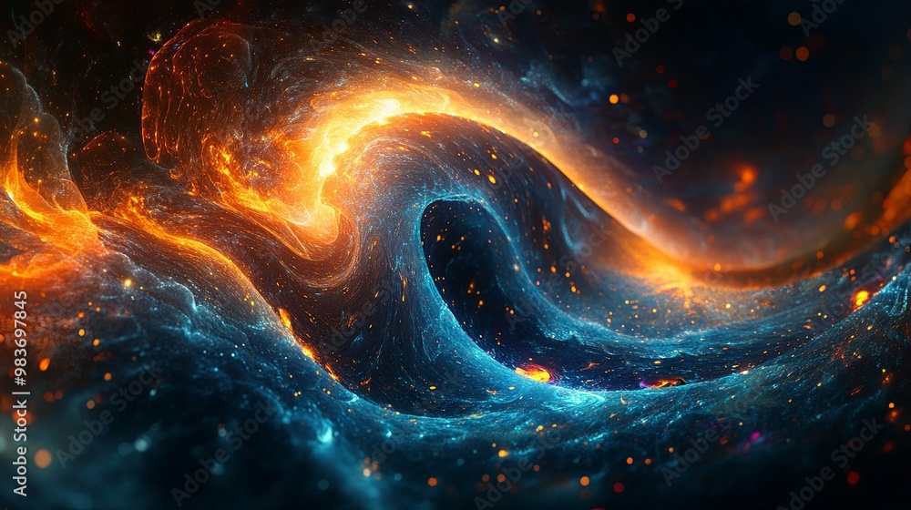 Abstract Cosmic Wave with Glowing Orange and Blue Hues Abstract Cosmic Wave with Glowing Orange and Blue Hues