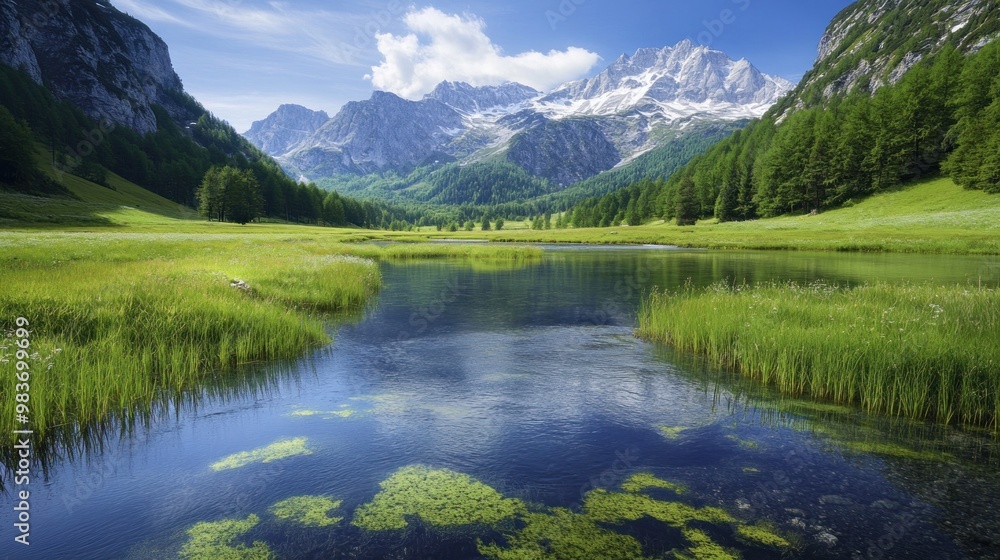 Serene Mountain Landscape with Tranquil Stream Serene Mountain Landscape with Tranquil Stream