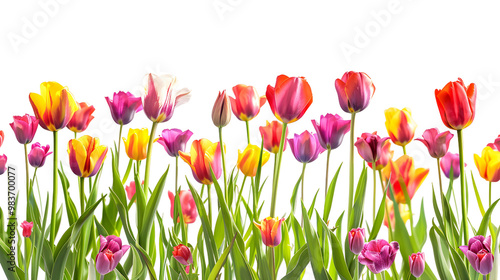 Vibrant Tulip Field for Stunning Designs , Transparent Background