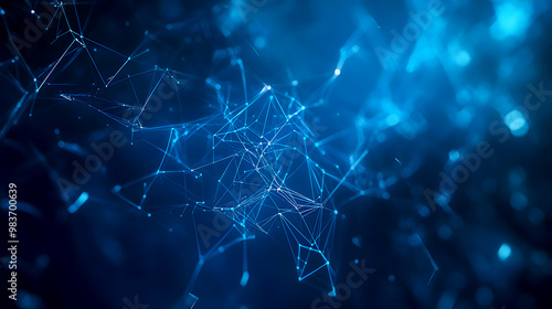 High-tech abstract blue shapes, connected by complex lines in a futuristic plexus grid
