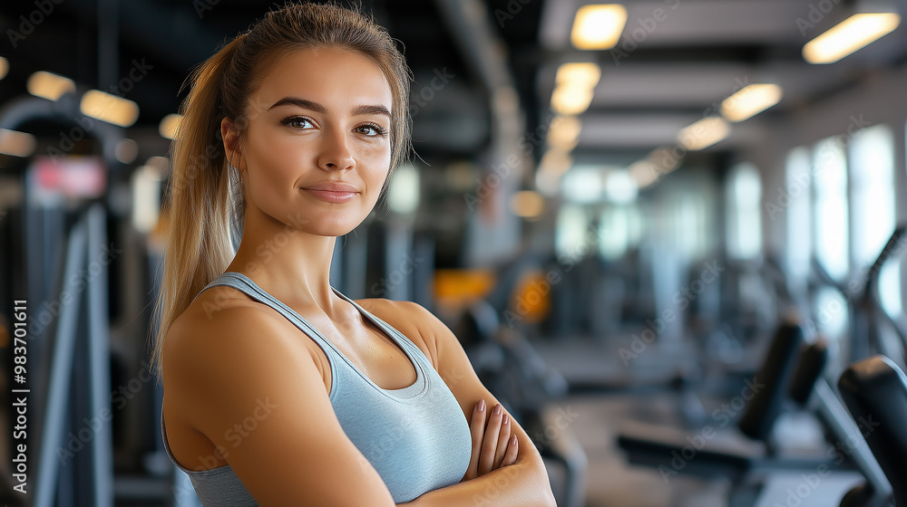 Fototapeta premium Fit young woman smiling with arms crossed in the gym