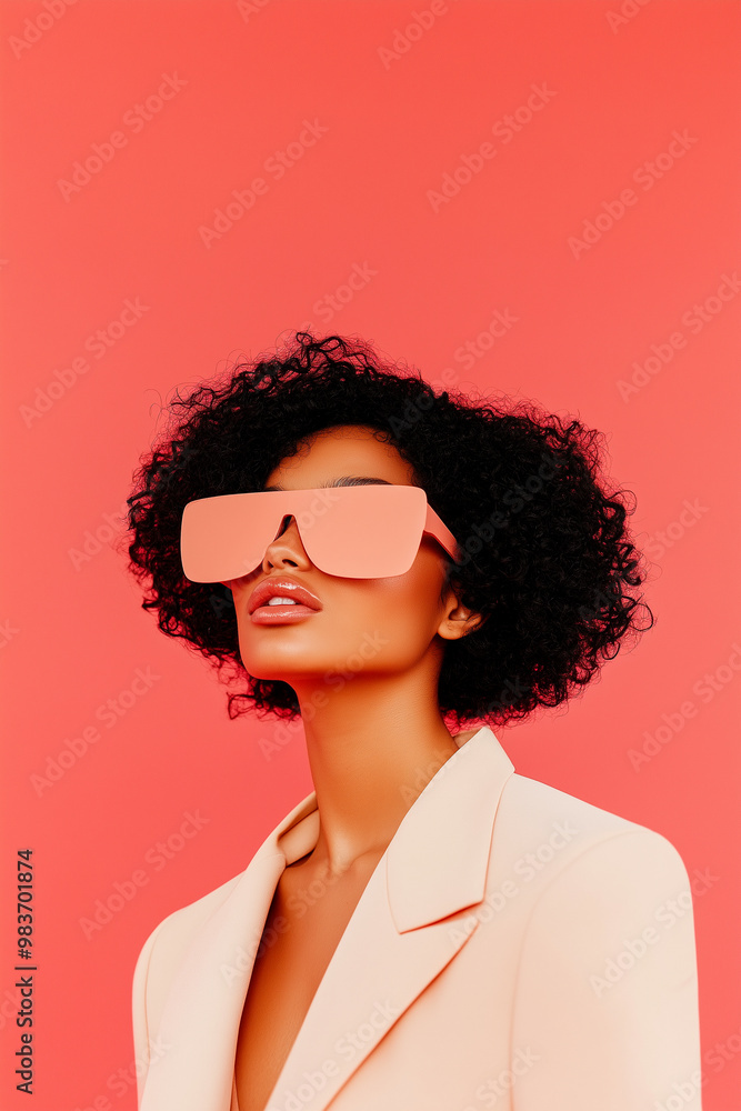 A woman wearing sunglasses and a pink jacket A woman wearing sunglasses and a pink jacket