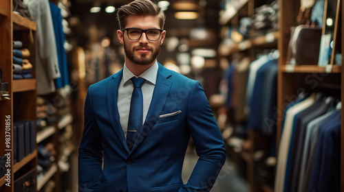 Elegant businessman posing in a suits store