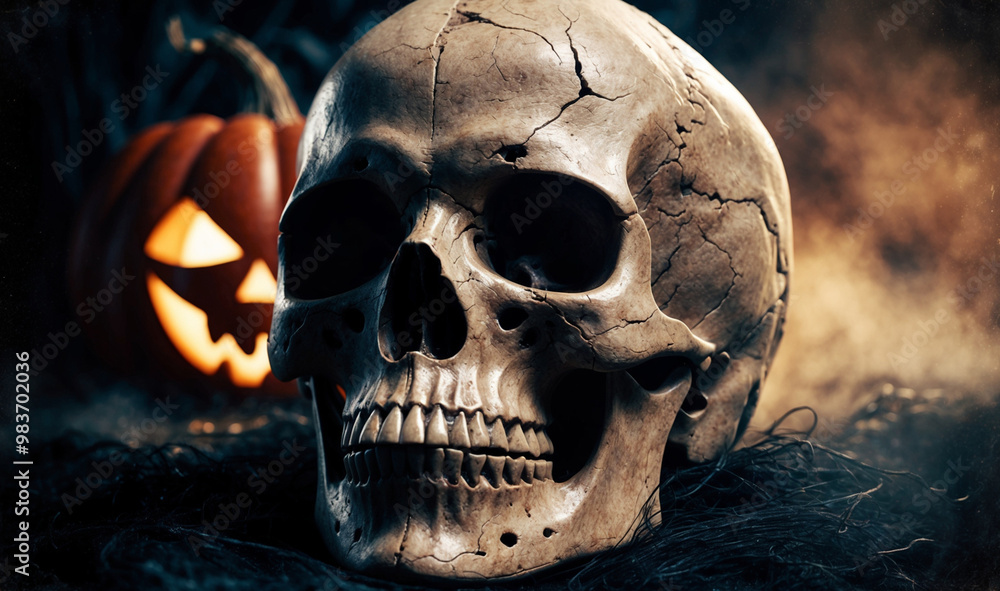 A breathtaking, high-contrast, cinematic photograph featuring a prominent, intricately detailed human skull A breathtaking, high-contrast, cinematic photograph featuring a prominent, intricately detailed human skull