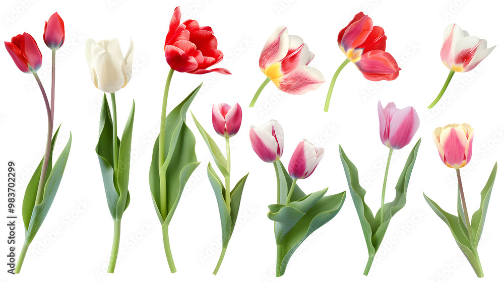 Vibrant Tulip Blossom Collection Bundle Isolated on White Background , Transparent Background Vibrant Tulip Blossom Collection Bundle Isolated on White Background , Transparent Background