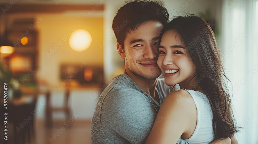 A Loving Couple Embracing in a Warm and Cozy Home A Loving Couple Embracing in a Warm and Cozy Home