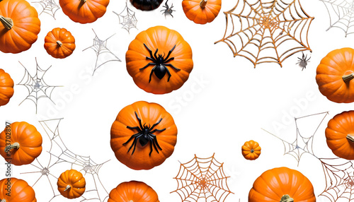 seasonal flat copyspace black halloween pumpkins top view background spiderwebs o lanterns decor orange jack lay vertical halloween pumpkin spider web vertical orange black copy space border photo