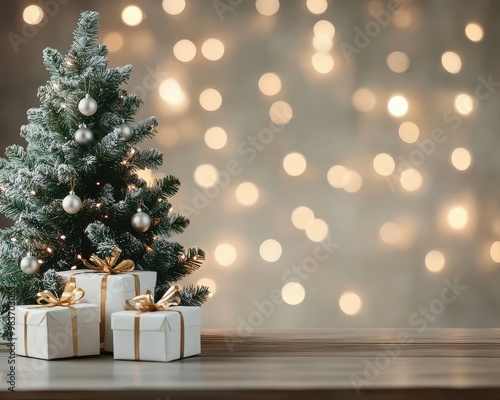 Festive Christmas tree with ornaments and gifts