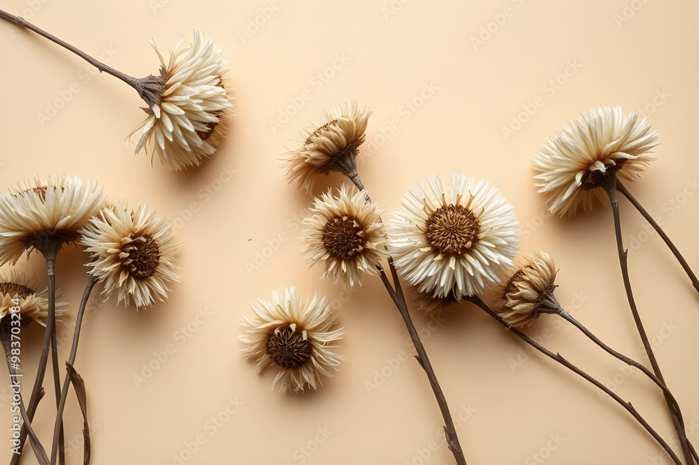 Obraz premium Delicate beige flowers on a pastel background arrangement