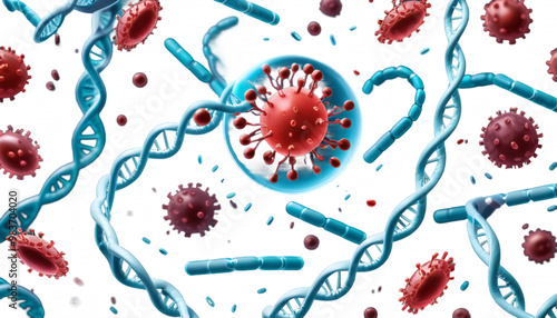 Obraz na płótnie virus cure dna biotechnology pharmaceutical hologram using cells wide sequencing background genome research blood medical banner virus blood cell infection culture white antibiotic germ bacterial w salonie