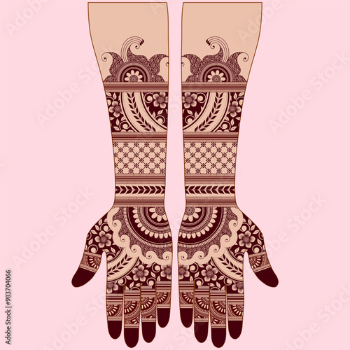 Henna mehndi mehendi mahendi design on two hands indian arabic asian culture vector illustration EPS