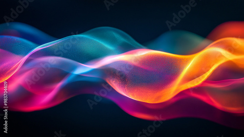 Colorful waves of light flow gracefully across a dark background, creating a mesmerizing display