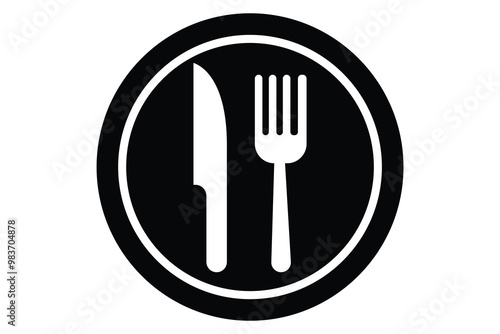 Fork, knife, spoon and plate set icons  Silhouette of cutlery vector illustration