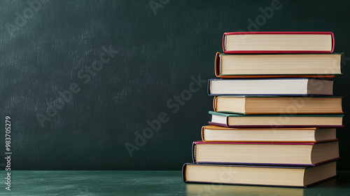 Blank blackboard or chalkboard and books, classroom background, virtual class, world Book Day, back to school. Seamless looping 4K animation. photo