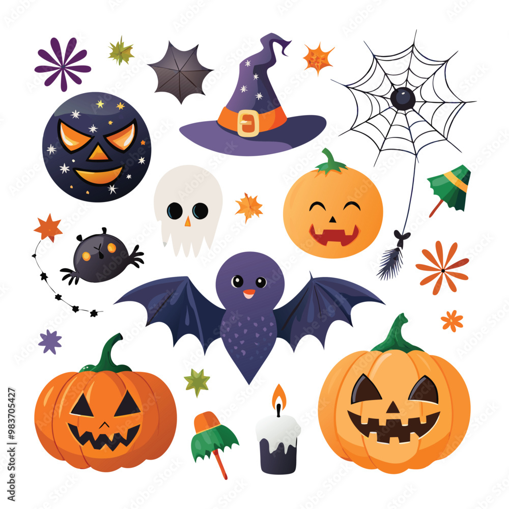 A collection of simple cartoon style Halloween themed icons A collection of simple cartoon style Halloween themed icons