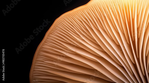 Close-up of a mushroom s gills, showing intricate textures and patterns, edible mushrooms, nature s design photo