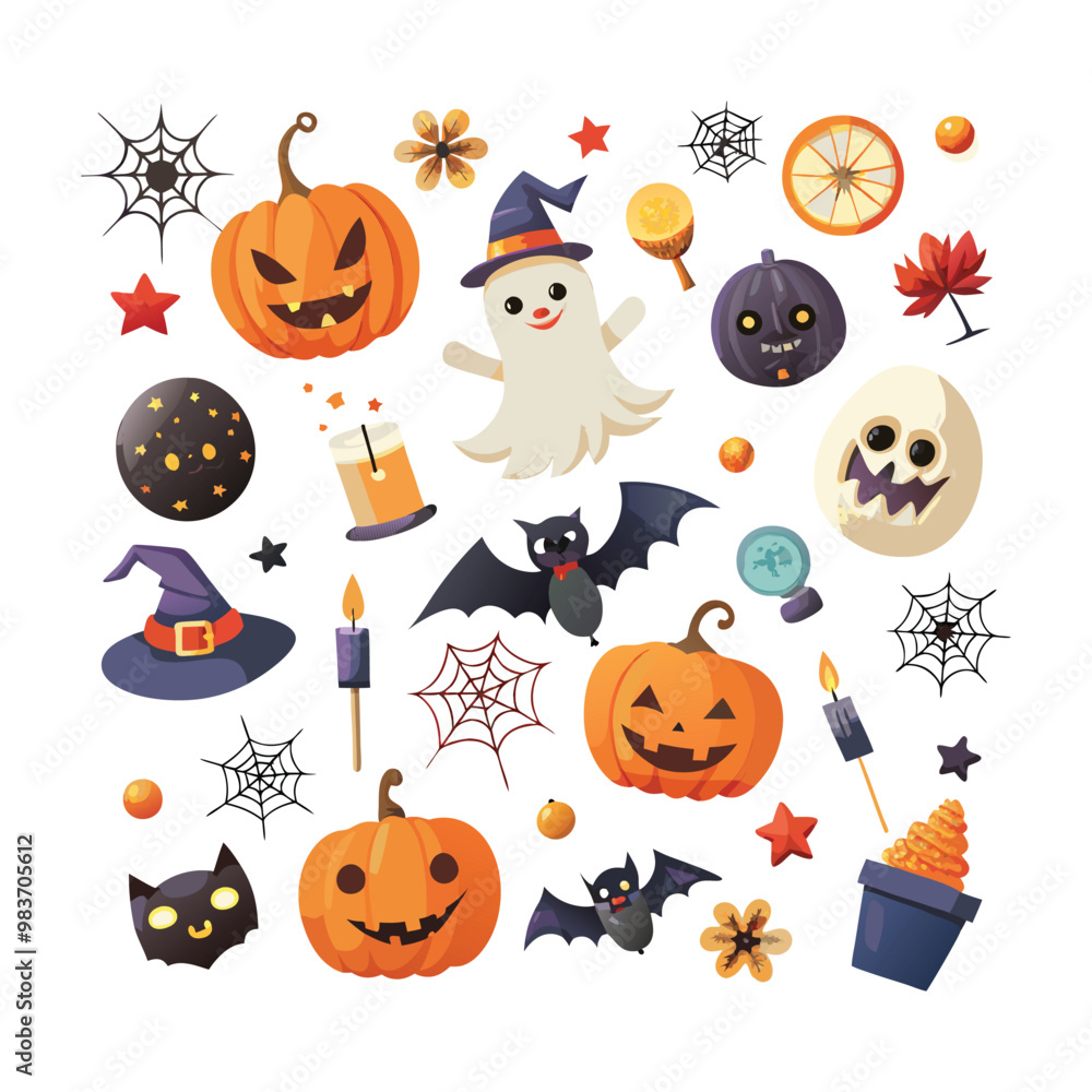 Fototapeta premium A collection of simple cartoon style Halloween themed icons