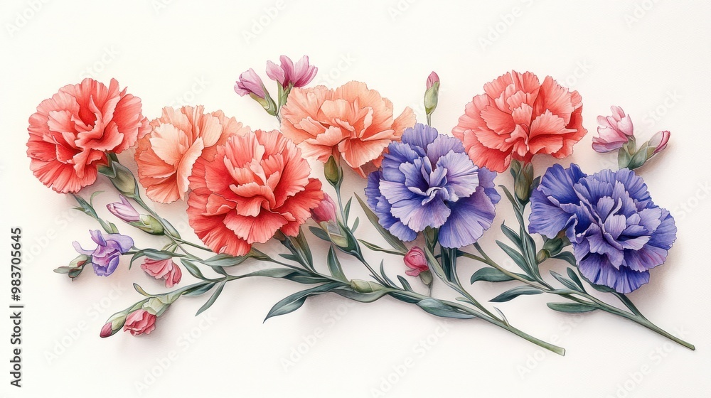 A beautifully arranged bouquet of colorful carnations. A beautifully arranged bouquet of colorful carnations.