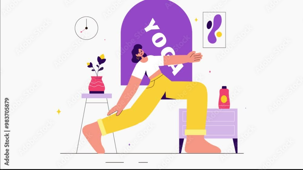 Animated Vector Illustration of Yoga and Meditation Practices featuring a Girl Exercising for Health and Wellness Benefits Animated Vector Illustration of Yoga and Meditation Practices featuring a Girl Exercising for Health and Wellness Benefits