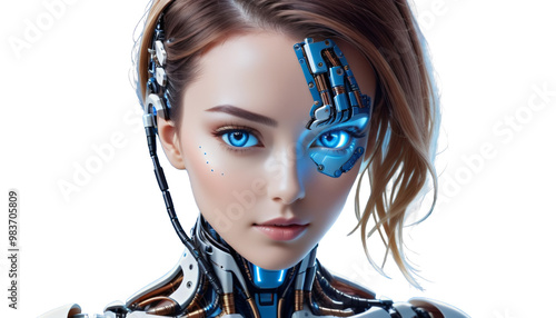 Obraz na płótnie artificial neural face cyborg futuristic blue networks technology female robot intelligence banner concept the background robot cyborg artificial intelligence technology future futuristic android w salonie