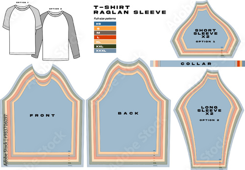 garment sewing pattern, urban clothes pattern. different sizes, t shirt Raglan sleeve pattern