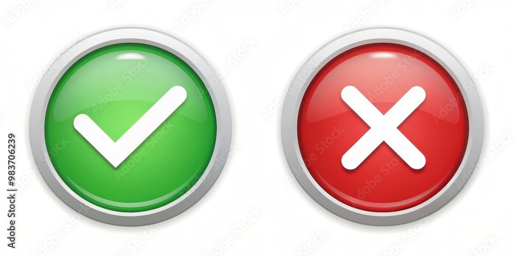 Set of icons representing true and false options with a highlighted choice, true, false, choice, decision, icons Set of icons representing true and false options with a highlighted choice, true, false, choice, decision, icons