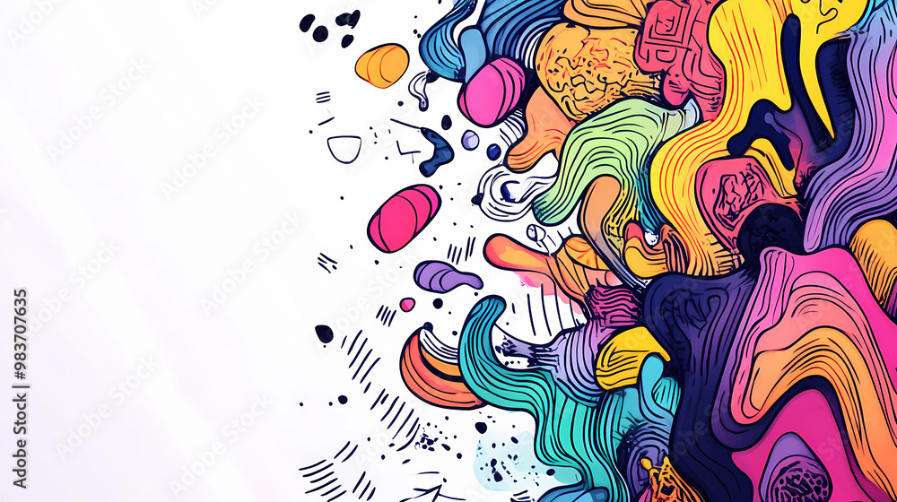 Colorful abstract doodle art on white background with copy space. Doodle Art. Illustration Colorful abstract doodle art on white background with copy space. Doodle Art. Illustration