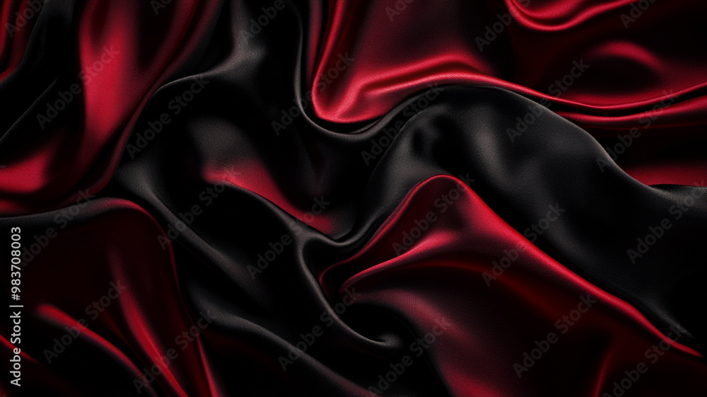 Fototapeta premium Smooth silk fabric in rich red and deep black flowing elegantly under soft light