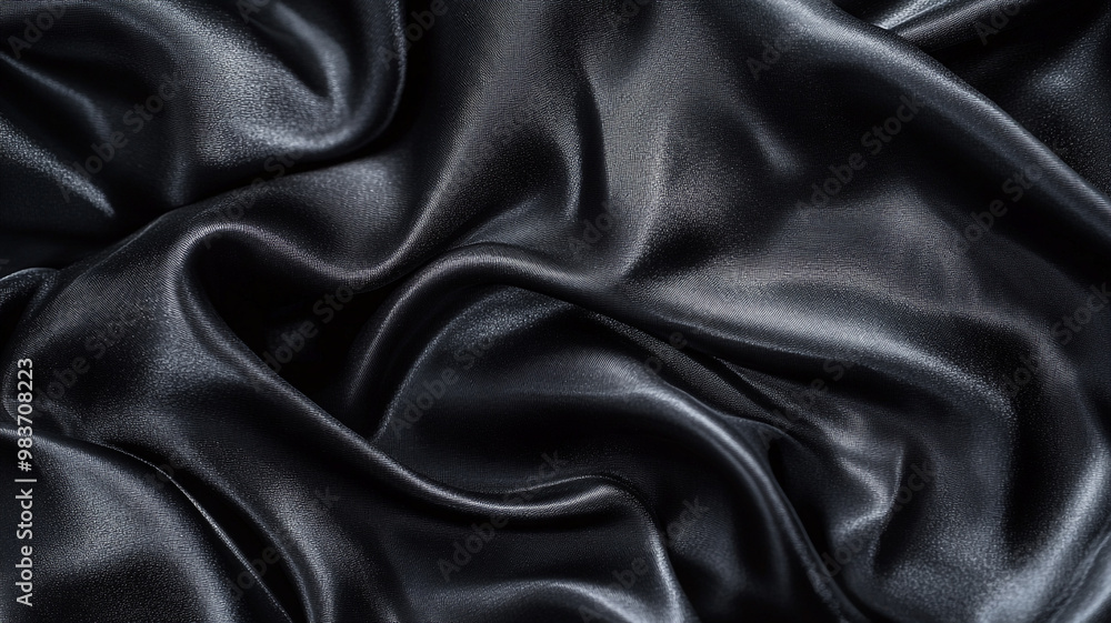 Fototapeta premium Smooth black fabric draped creatively on a surface under soft lighting in a studio environment