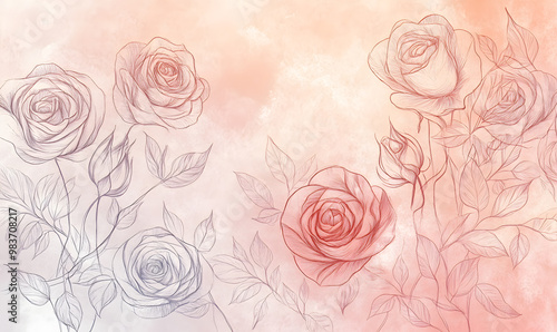 2D illustrator doodle-style floral and leaf graphics on a white background or wallpaper